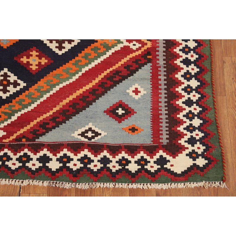Vegetable Dye Geometric Kilim Qashqai Persian Vintage Wool Carpet - 4'10"x 8'1"