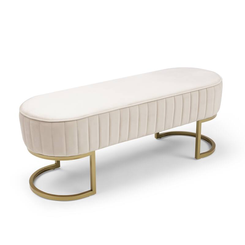 Bench Bedroom Bench ,Velvet Oval Upholstered End of Bed Bench with Golden Metal Legs ,48" Modern Storage Ottoman Bench