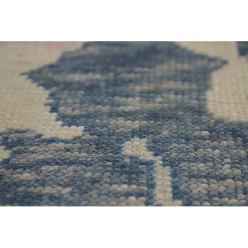 Hand Knotted Oriental 100% Wool Carpet Transitional All-Over Navy Blue & Blues Oushak Area Rug - 11' 7'' X 9' 3''