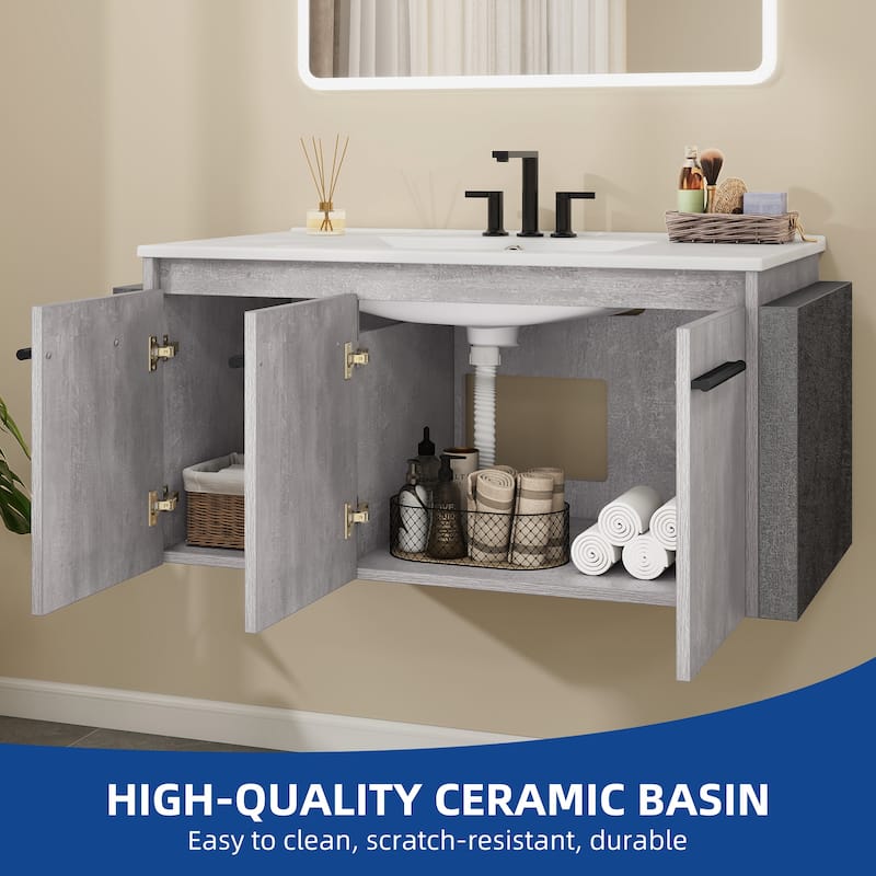 Moasis Wall Mounted Bathroom Vanity Cabinet with Ceramic Sink