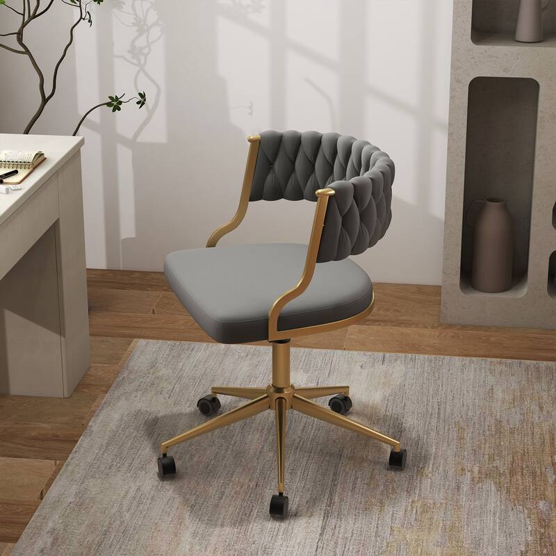 Velvet Home Desk Chair Office Swivel Chair with Wheels and Gold Base