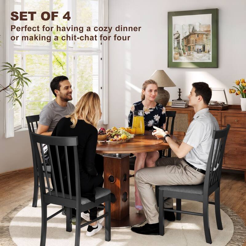 Black-Grey Rubberwood Farmhouse Dining Chairs Set of 4 with Cushioned Seat - 17.1" W x 20.1" D x 37" H