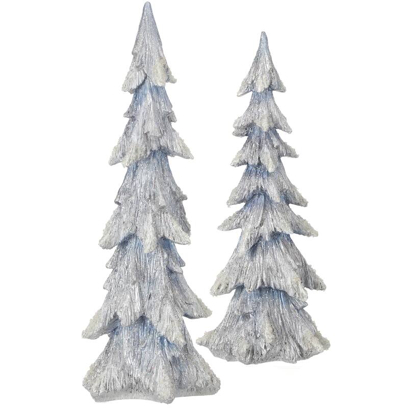 17.5-24" Resin Winter Snowfall Tree Set of 2