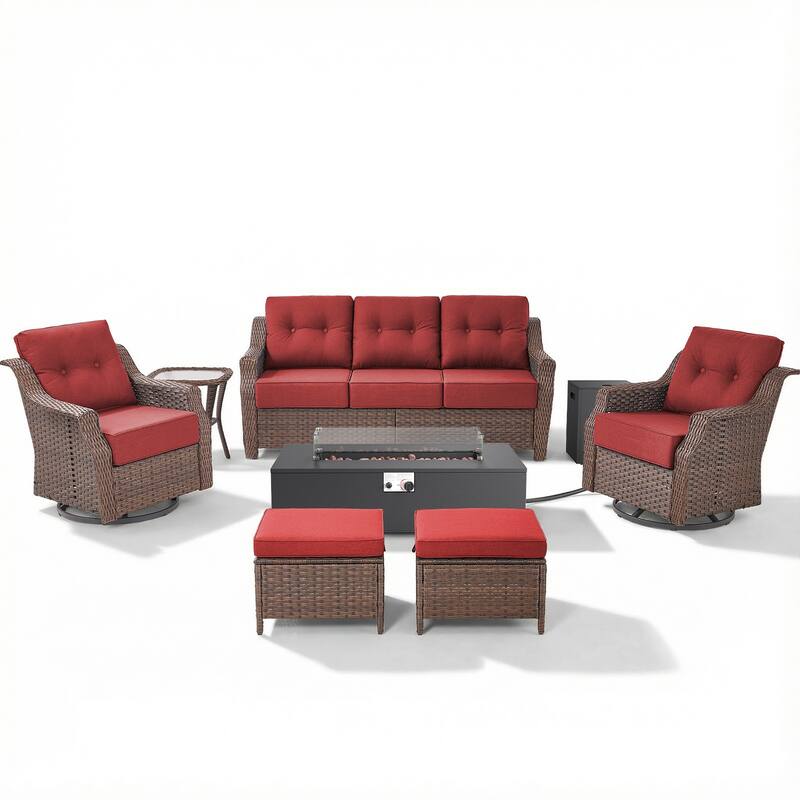 Pocassy 5/7PCS Sofa Swivel Chair Ottoman with Fire Pit Table