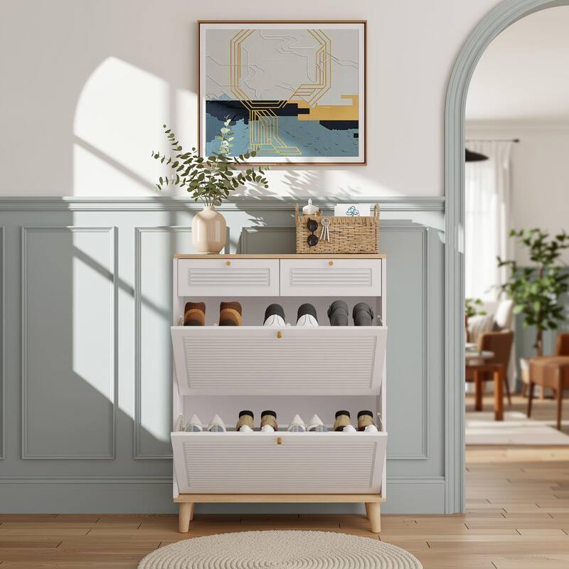 HOMYLIN Slim Shoe Cabinet with Flip Doors and Drawers