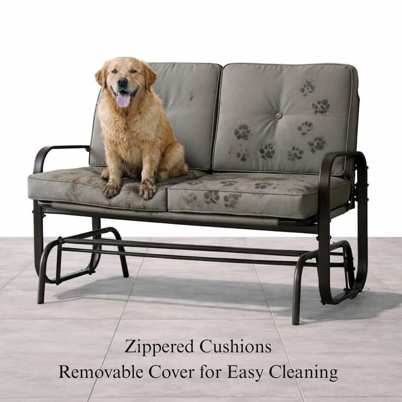 Winston 2-Person Brown Steel Outdoor Loveseat Glider with Polyester Tan Cushion - N/A