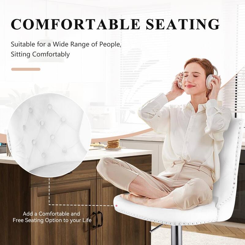 Velvet Swivel Bar Stools,Modern Bar Stools with High Back and Metal Footrest,Adjustable Swivel Barstools (Set of 2)