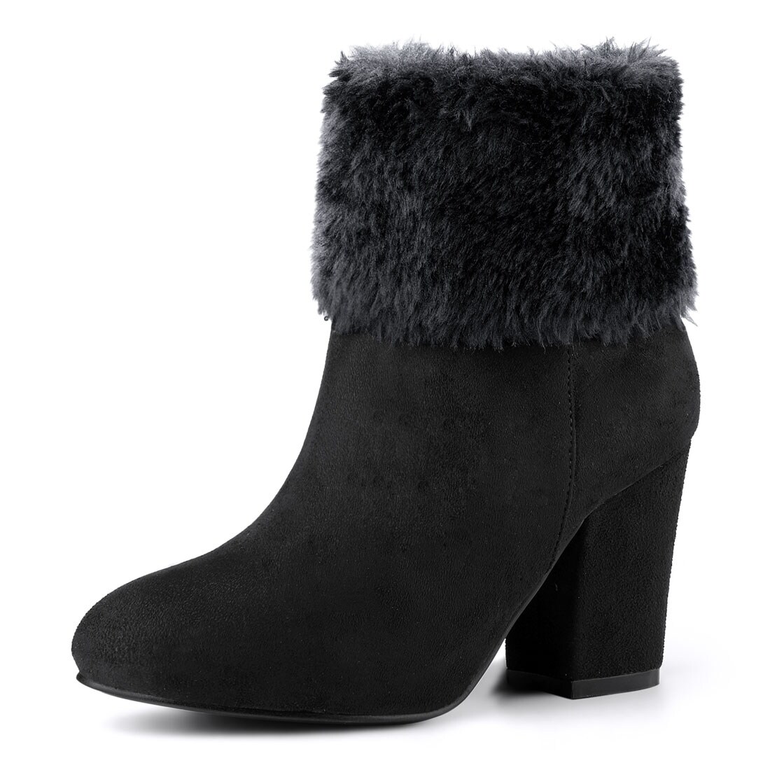 black block heels with fur