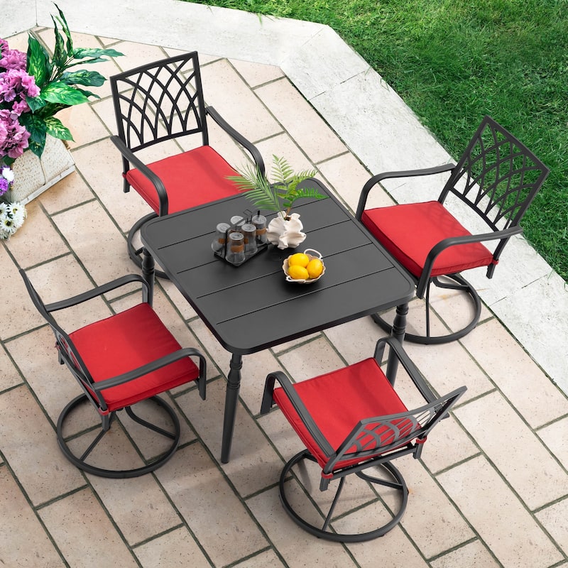 Patio Metal Swivel Dining Set of 5 with Zippered Cushions and Umbrella Hole