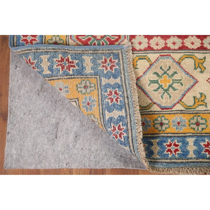 Hand Knotted Oriental 100% Wool Carpet Traditional Geometric Navy Blue & Blues Kazak Area Rug - 9' 6'' X 6' 6''