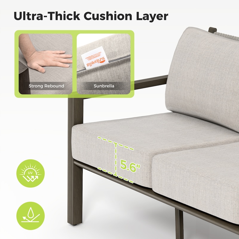 Nimbus 3-Person Brown Aluminum 3-seater Patio Sofa Chair with Sunbrella Light Gray Cushions