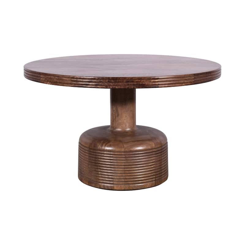 Rise 30 Inch Coffee Table, Round Top and Pedestal Base, Natural Brown Wood - Brown - Wood