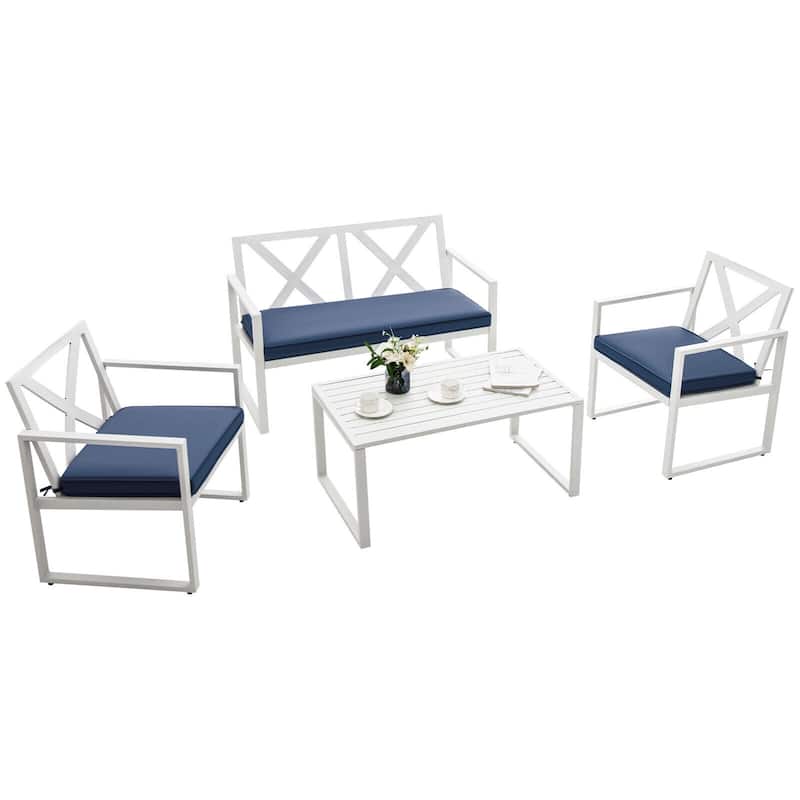 Gymax 4PCS Patio Furniture Set Outdoor Conversation Set Metal Frame w/