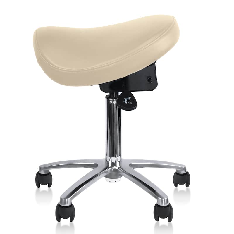 Adjustable Saddle Stool Tilt Backless Chair With Wheels Salon Dental Hygienist Rolling Dentist Clinical Hospital Lab Exam - Beige