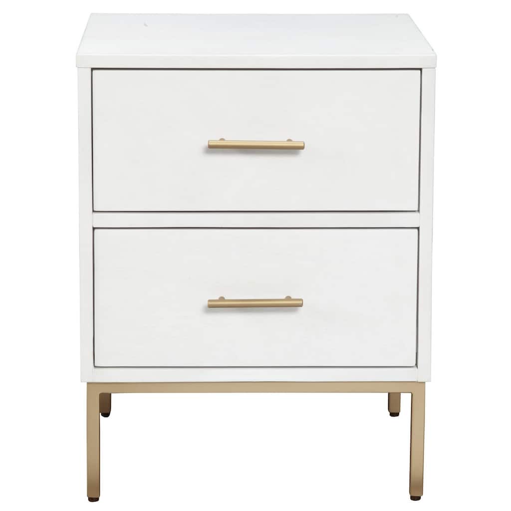 White and Gold Lines 2 Drawer Nightstand