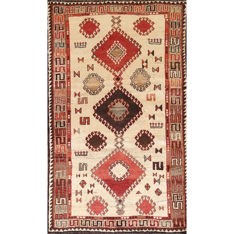 Tribal Qashqai Persian Vintage Area Rug Hand-knotted Wool Carpet - 4'10"x 8'1"