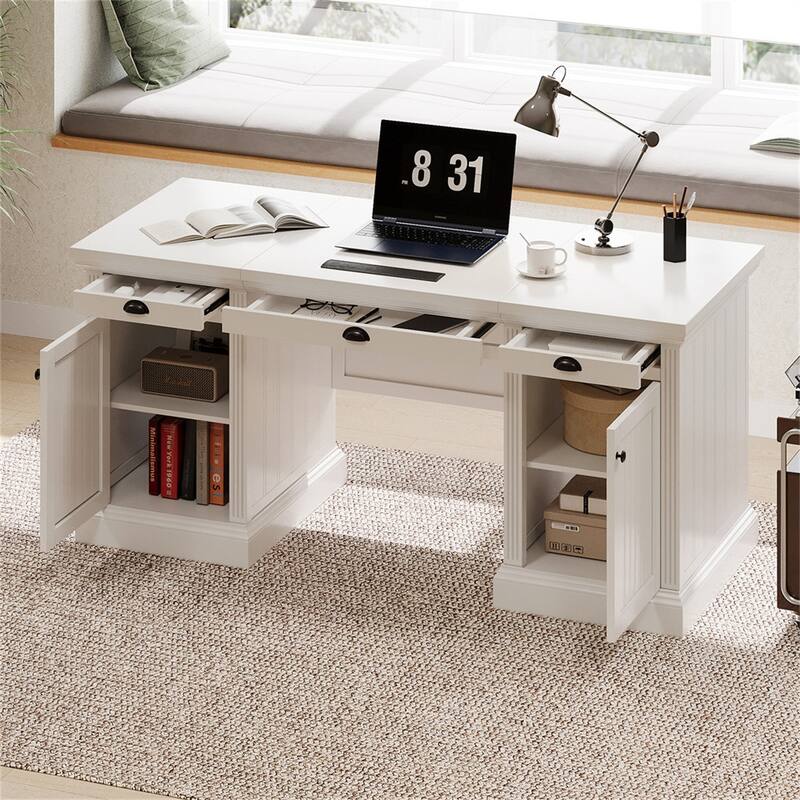 67'' Home Office Rectangle Executive Computer Writing Desk with Drawer - White