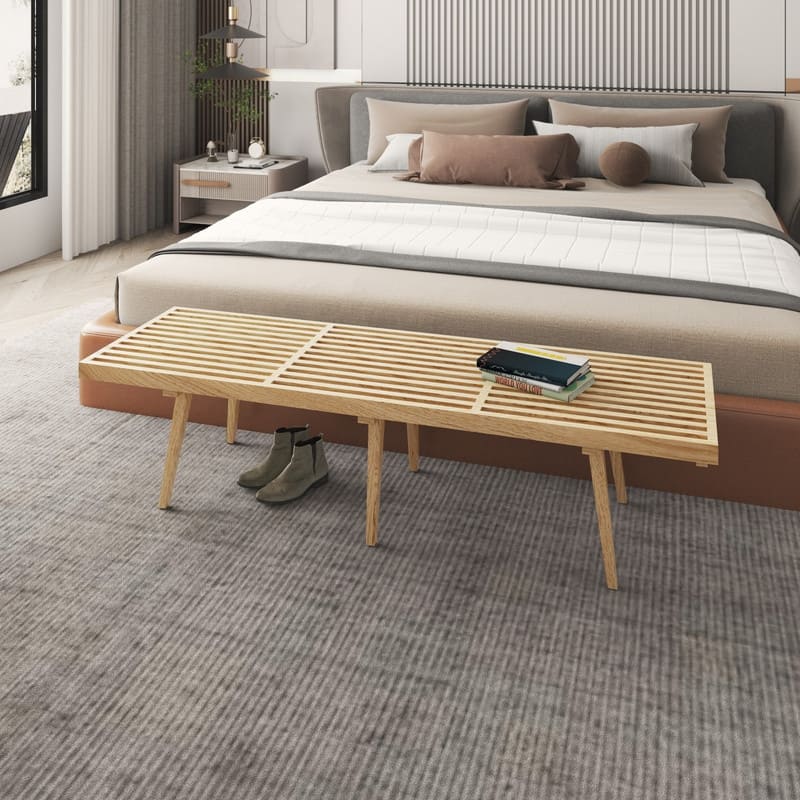 Inwood Solid Wood Entryway Bench with Slatted Seat, Rubberwood Frame, Beech Legs, Indoor Shoe Rack & Storage, Stained Finish