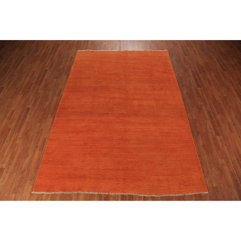 Orange Modern Gabbeh Oriental Area Rug Handmade Solid Wool Carpet - 6'7" x 9'9"