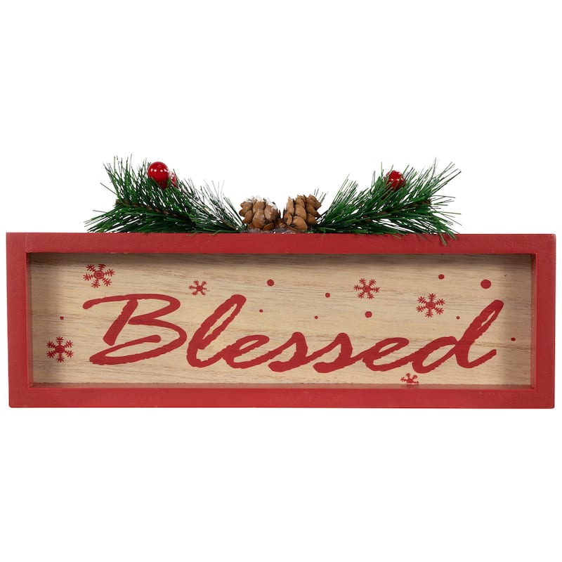 Framed "Blessed" Wooden Christmas Decoration - 9.75"