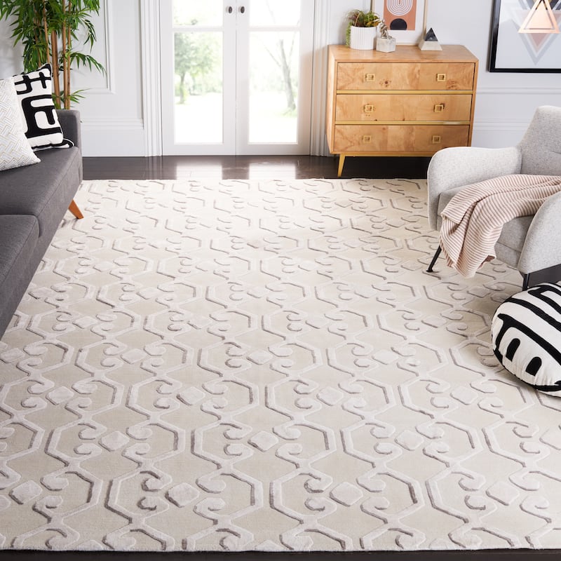 SAFAVIEH Couture Hand-knotted Tibetan Reinie Modern Wool Rug - 6' x 9' - Ivory/Ivory