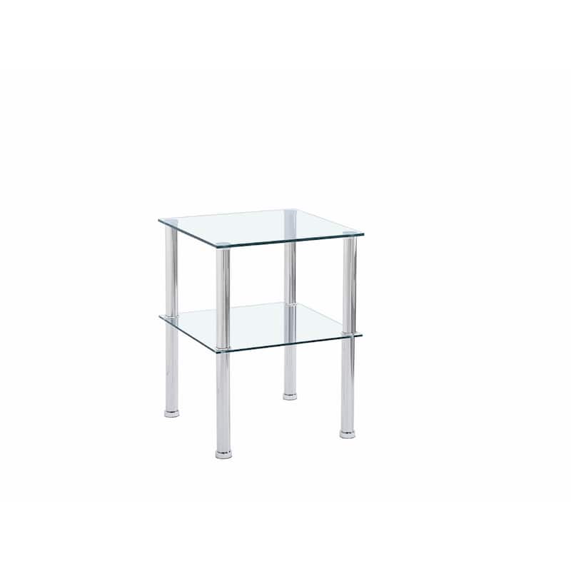 HomeRoots Set of Two Clear and Silver Glass and Metal Square End Tables With Shelf - 17.71 in. x 23.62 in. x 17.71 in.