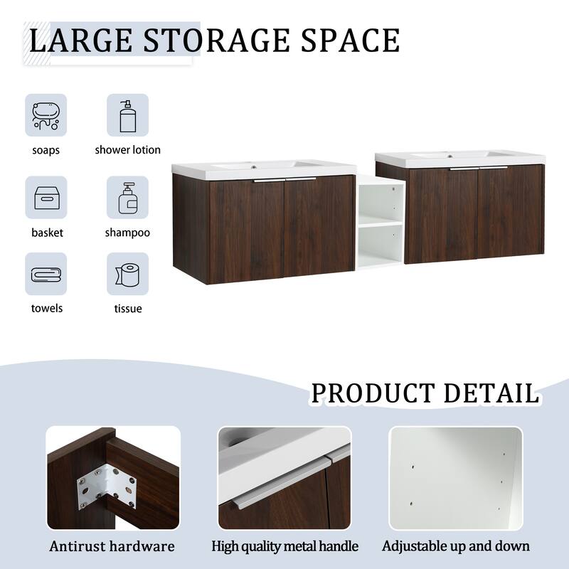 60 Inch Bathroom Vanity with Soft Close Doors, Resin Sink, Ample Storage and Matching Small Shelves (KD Packing)