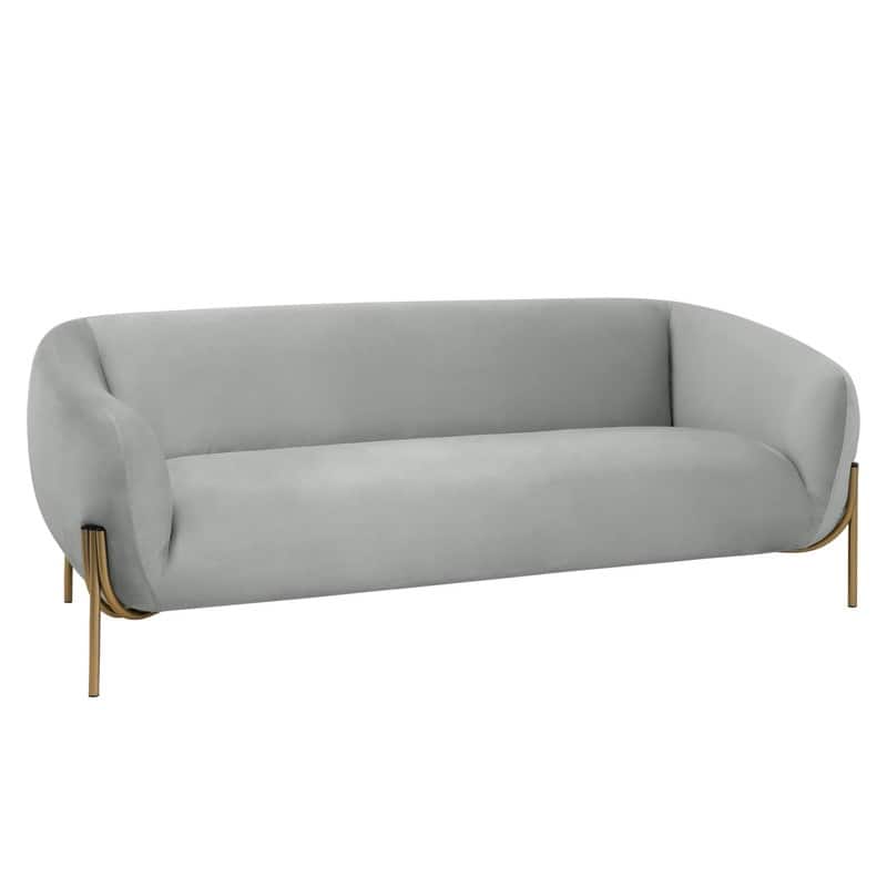 Zuno Modern Velvet Upholstered 3-Seater Sofa with Curved Seamless Design Gold Metal Base Plush Foam Cushions Easy Assembly - Light Grey