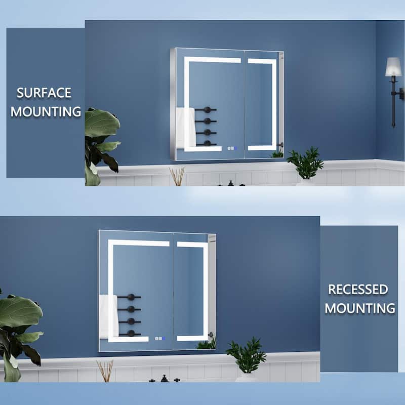 ExBrite 36" x 30" LED Lighted Bathroom Medicine Cabinet with Mirror,Recessed or Surface Mount,Defog