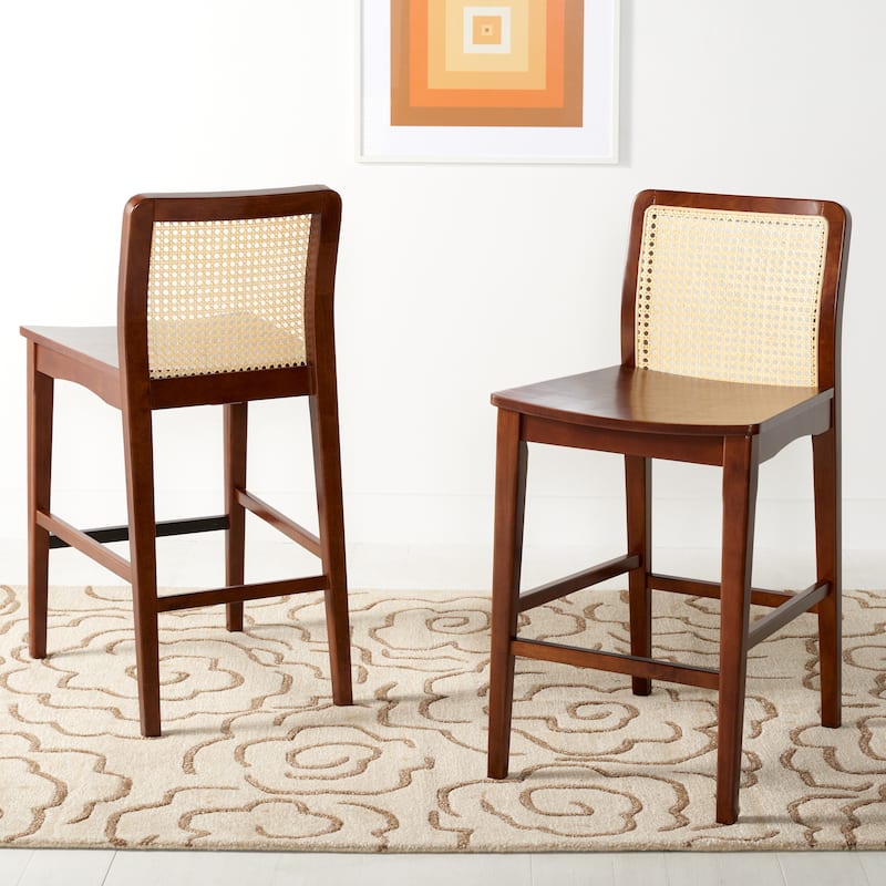 SAFAVIEH Home Benicio 25-inch Rattan Counter Stool [SET of 2] - 19Wx22Dx38H