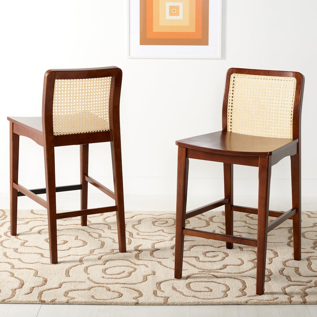 SAFAVIEH Home Benicio 25-inch Rattan Counter Stool [SET of 2] - 19Wx22Dx38H