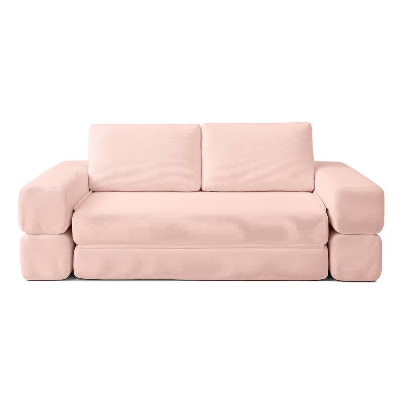Multi-Functional Folding Sofa Bed Convertible Floor Sofa Couch Lounge Sofa Light Pink Sleeper Sofa Couch with Pillows