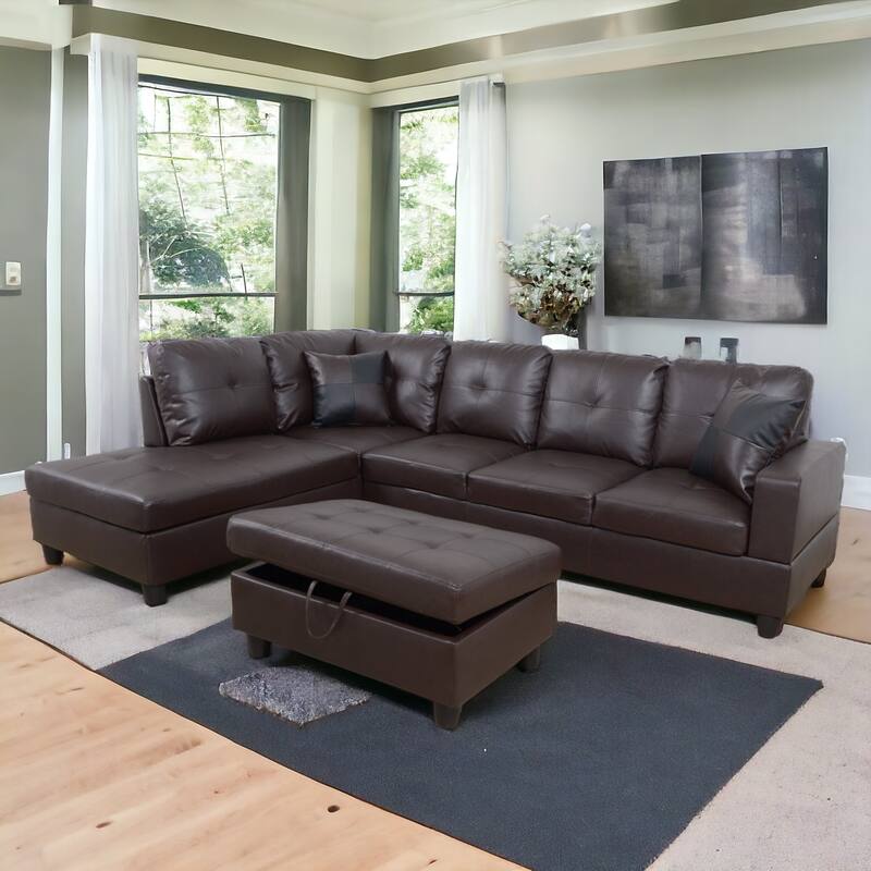 KISRAIS 103" Wide 3-Piece Vegan Leather Sectional Sofa Set - 103.5"W*74.5"D*35"H