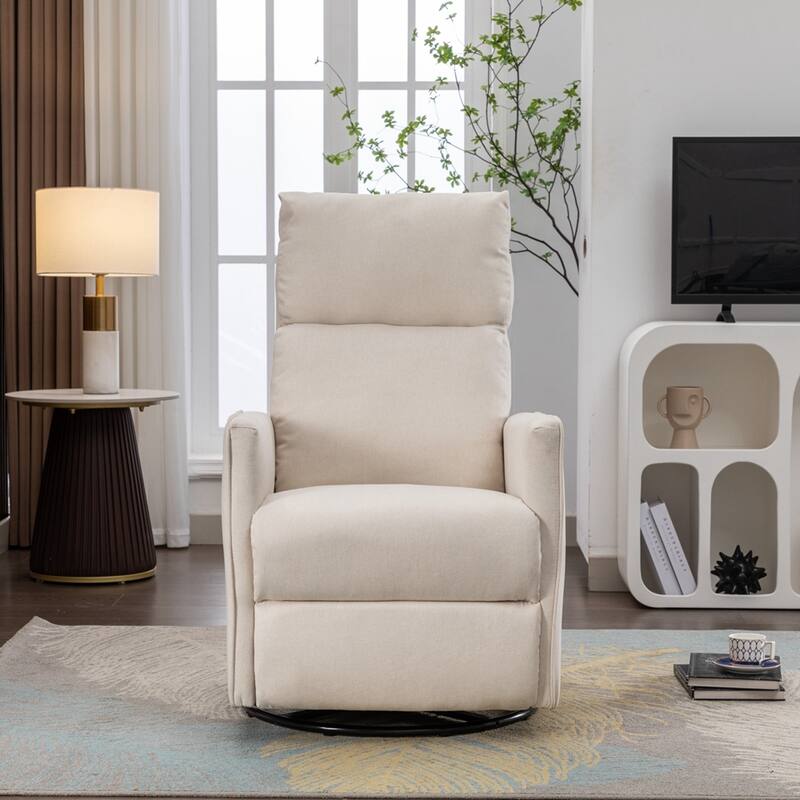 Modern Swivel Rocking Chair With Adjustable Back And Footrest - Beige