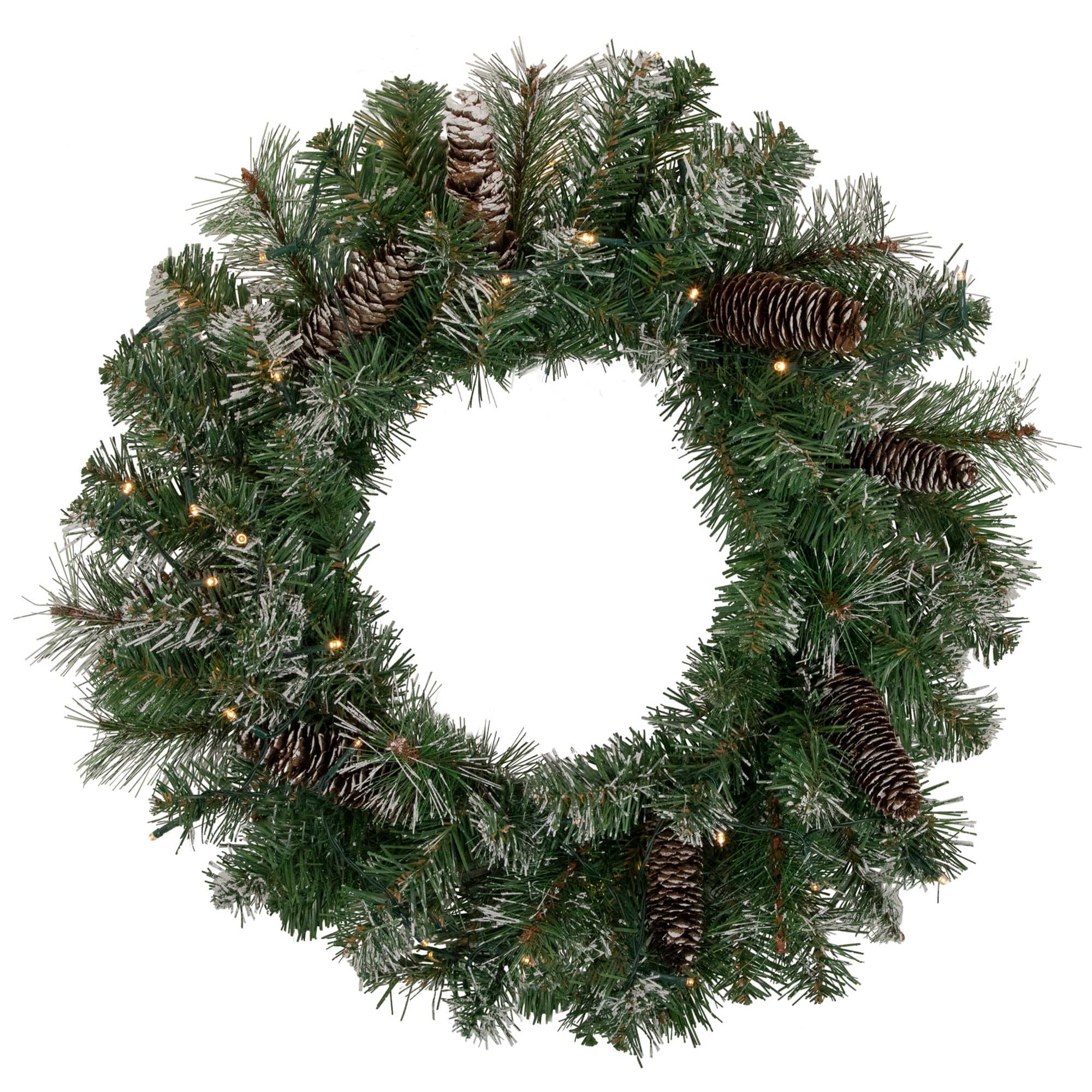 Battery Operated Frosted Pine Christmas Wreath 24" Warm White LED