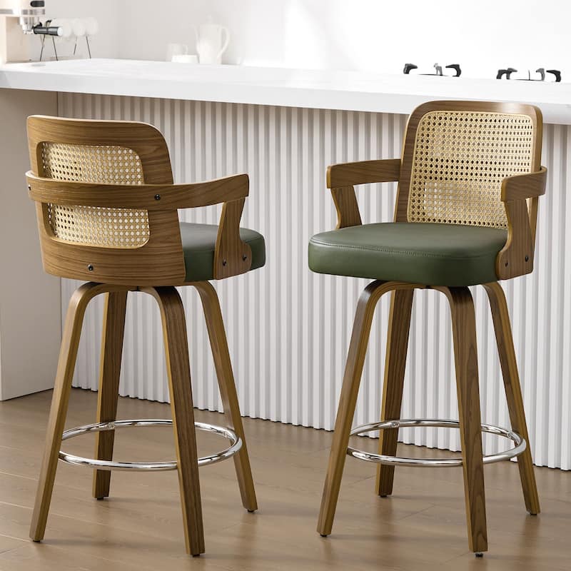 Upholstered Wood Swivel Counter Height Barstool with Arms - 37.8"H x 18.7"W x 19.29"D