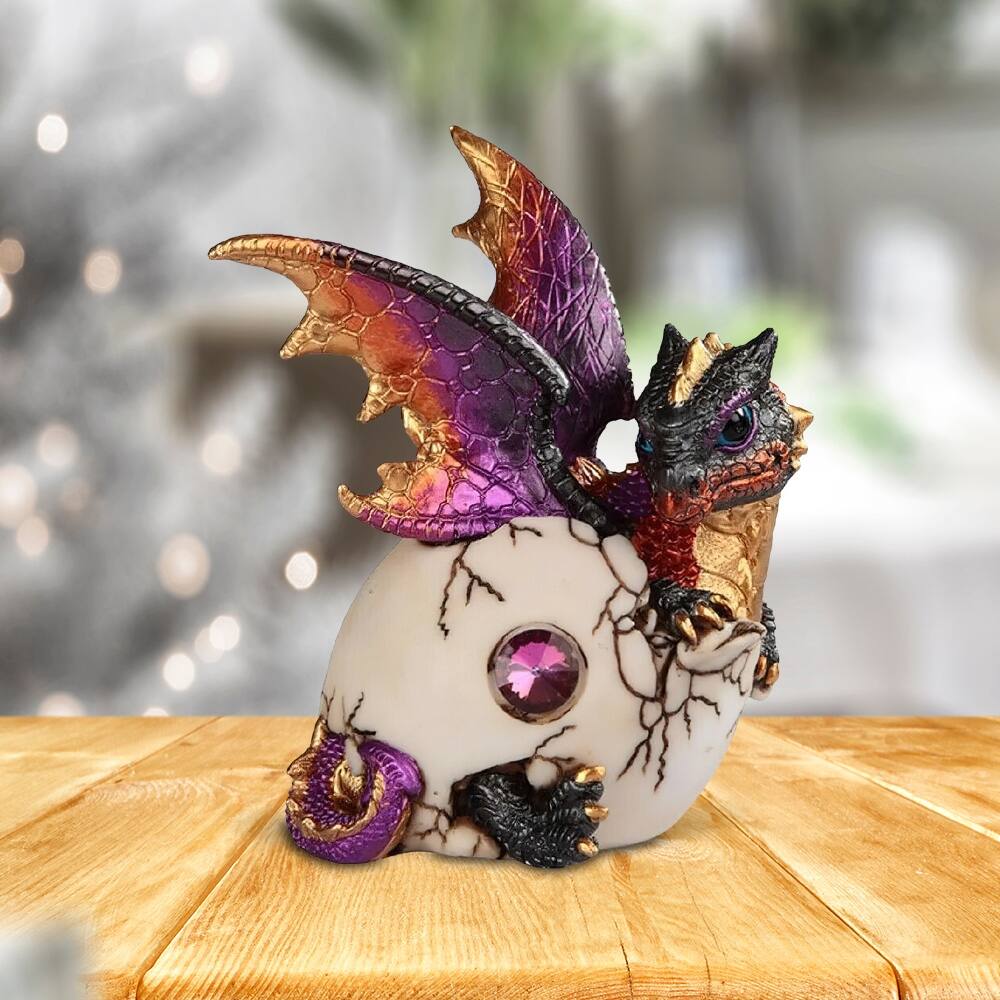 ICE ARMOR 5.5"H Red/Orange Baby Dragon Hatchling in Egg Figurine