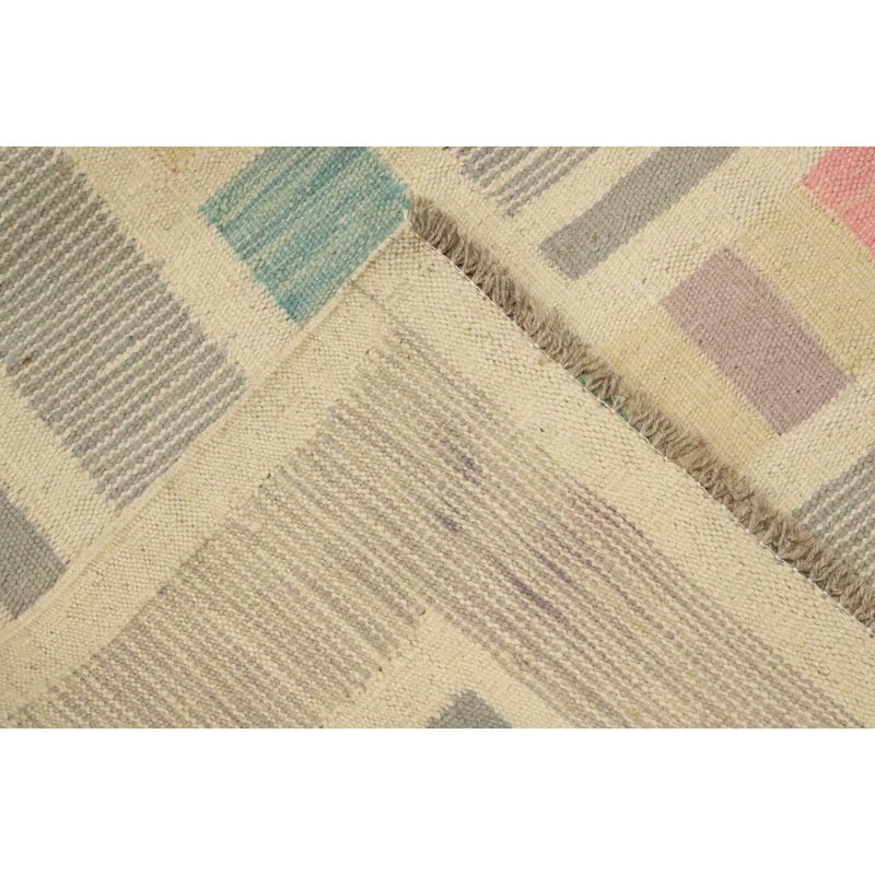 Hand Woven Oriental 100% Wool Carpet Southwestern Tribal Beige & Ivories Kilim Area Rug - 9' 9'' X 7' 10''