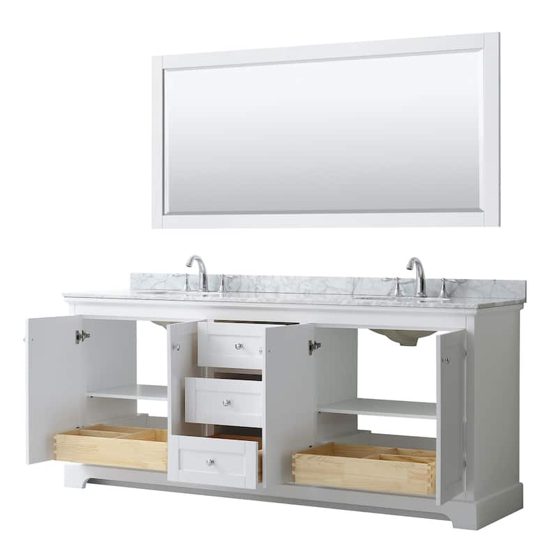 Avery 80-inch Double Vanity, Marble Top, Oval Sinks, 70-inch Mirror