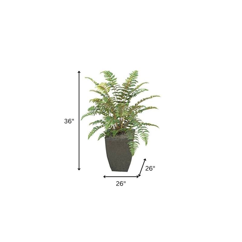 HomeStock Leather Fern Plant in Square Metal Planter - Realistic Artificial Fern for Industrial Style Spaces - 36