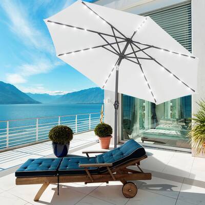 GDY 9ft Solar 32 LED Lighted Umbrella with 8 Ribs Adjustment and Crank Lift System for Patio Waterproof Sun Protection( No Base)