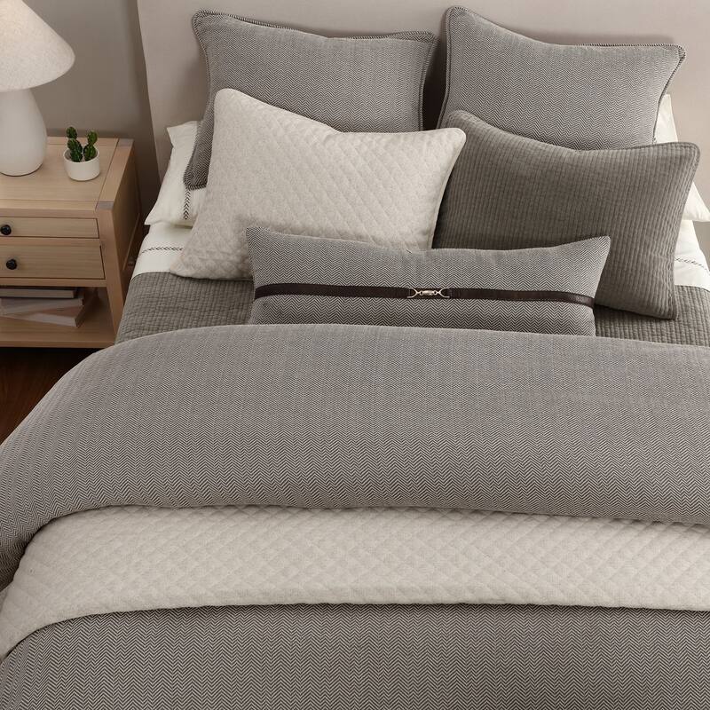HiEnd Accents Chenille Herringbone Leather Strap Buckle Detailed 14x36 inch Accent Lumbar Pillow