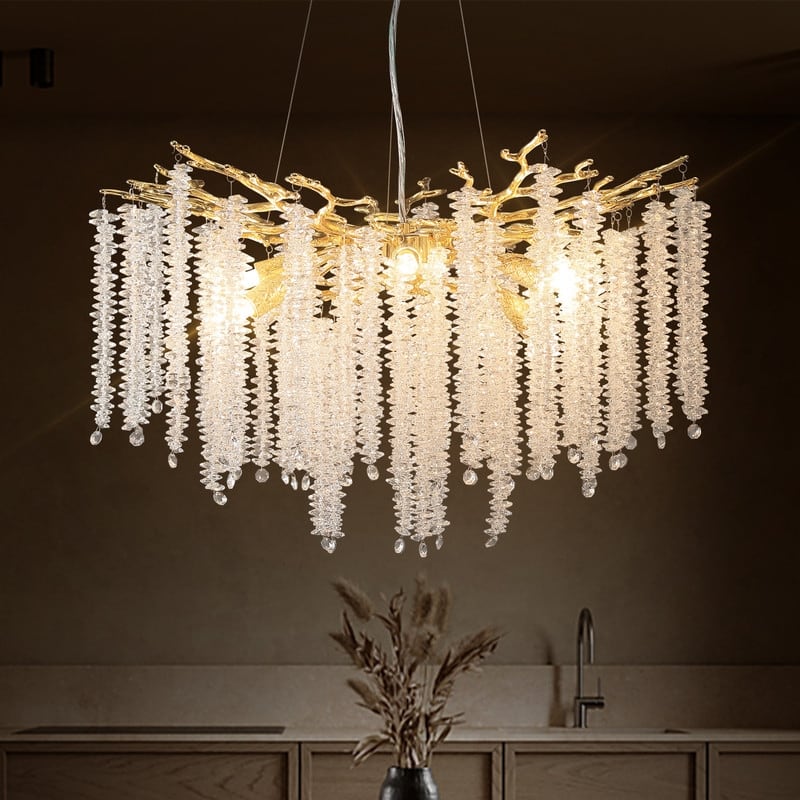 KAYLA Crystal Dimmable Chandelier Kitchen Island Square / Rectangle Chandelier - 600 - Glod