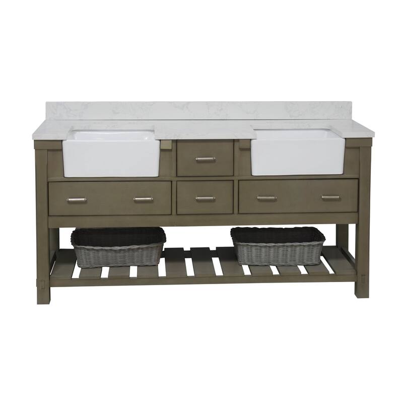 KitchenBathCollection Charlotte 72" Farmhouse Bathroom Vanity with Engineered Carrara Top