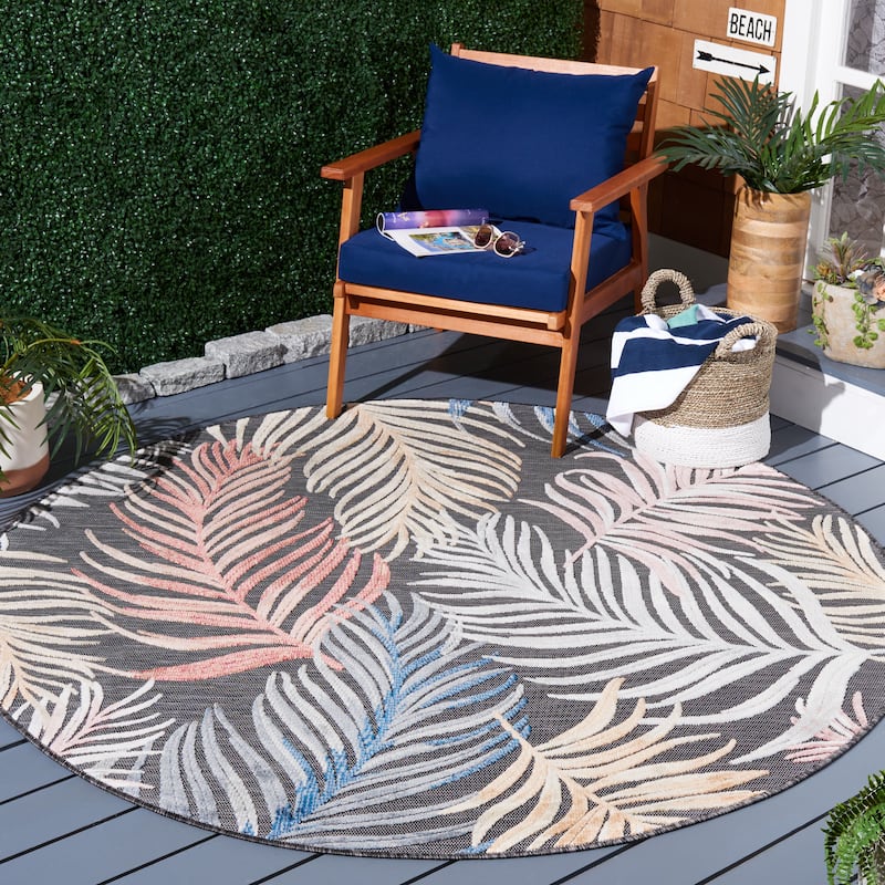 SAFAVIEH Cabana Tawnee Indoor/ Outdoor Waterproof Transitional Rug - 6'5" Round - Black/Rust