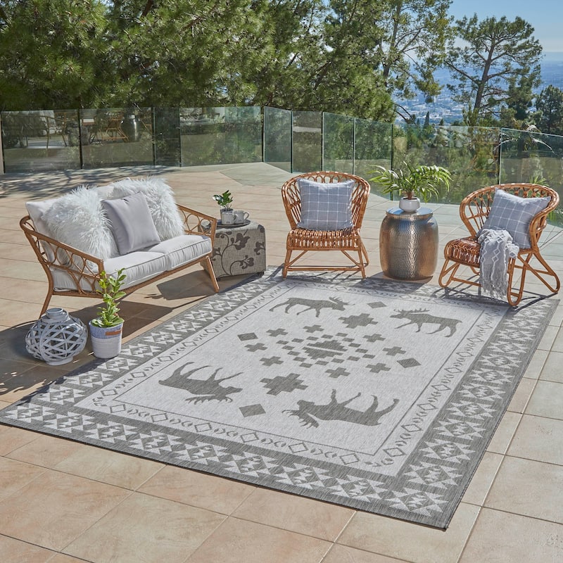 Gertmenian Paseo Yoder Grey Rustic Tribal Moose Indoor/ Outdoor Area Rug