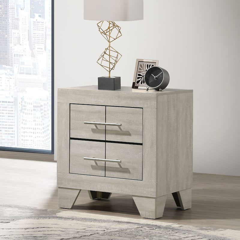 2 Drawers Wooden Nightstand with Polished Nickel Handles in Rustic Cream