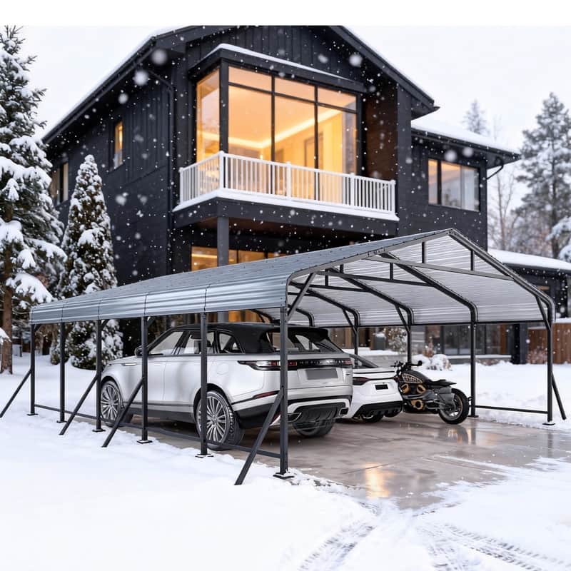 EROMMY Heavy Duty Metal Carport with Extra Support Poles, UV & Waterproof Car Canopy for Outdoor Vehicle Shelter