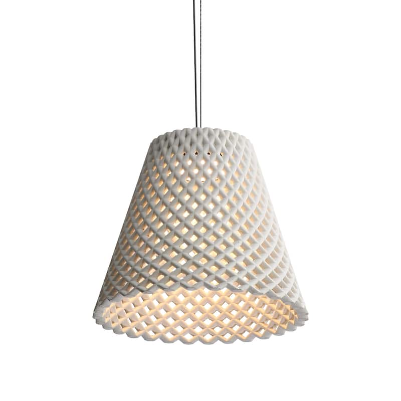 Golden Lighting Clarus 14in Integrated LED Pendant in White Sandstone Cement - Black