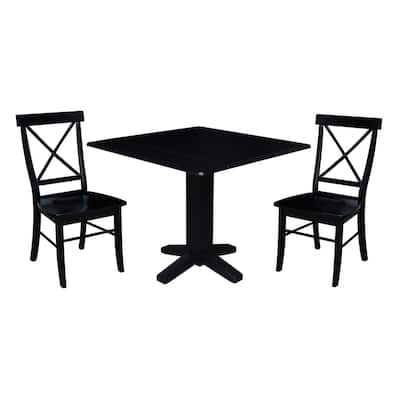 36" Solid Wood Square Dual Drop Leaf Dining Table with 2 Dining Chairs